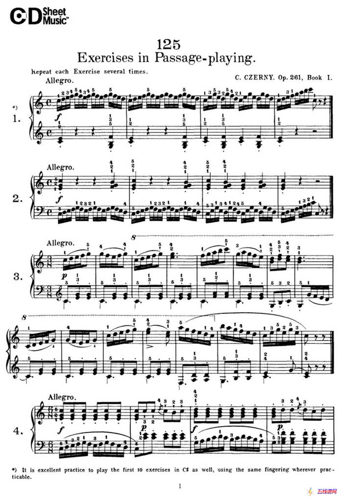 125 Exercises in Passage Playing Op.261（车尔尼125首钢琴短乐句练习曲（1——21））