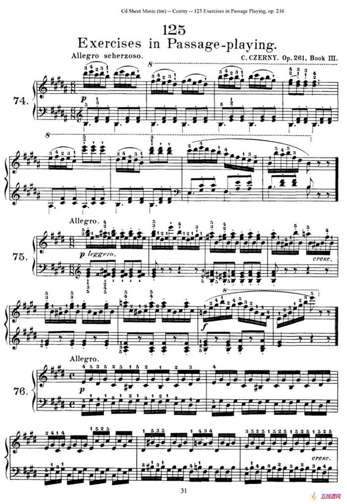 125 Exercises in Passage Playing Op.261（车尔尼125首钢琴短乐句练习曲（61——78））