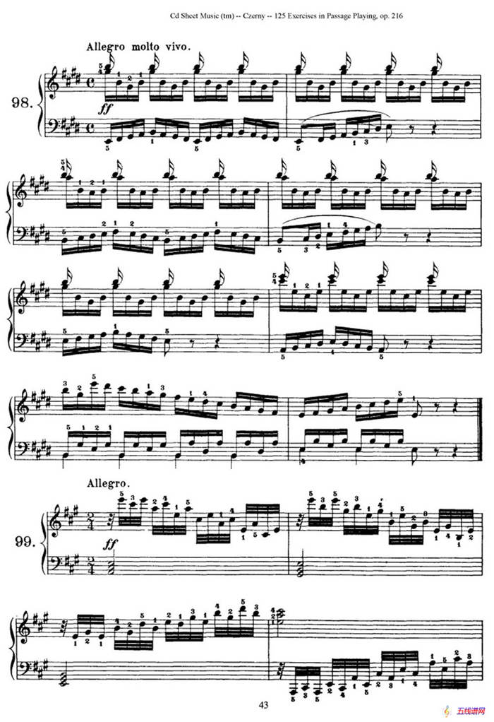 125 Exercises in Passage Playing Op.261（车尔尼125首钢琴短乐句练习曲（95——111））