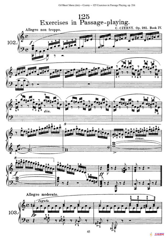 125 Exercises in Passage Playing Op.261（车尔尼125首钢琴短乐句练习曲（95——111））