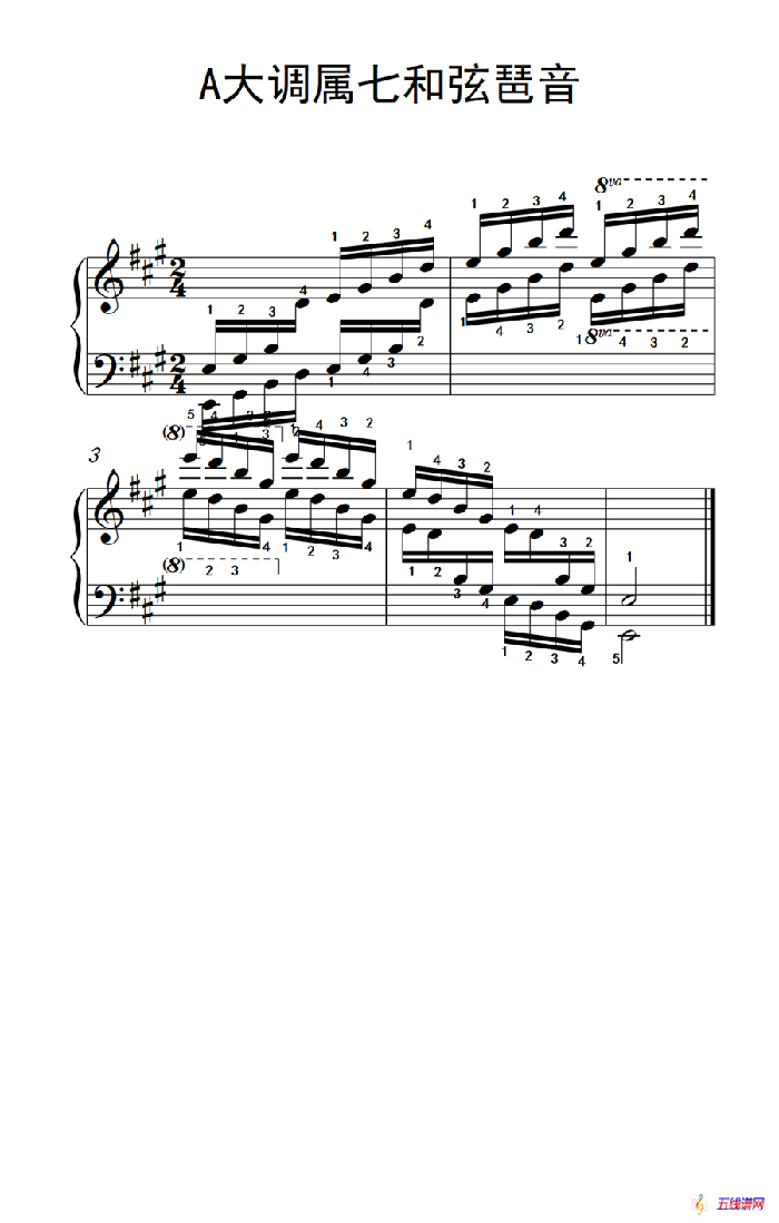 第六级 7.A大调属七和弦琶音（中央音乐学院 钢琴（业余）考级教程 4-6级）