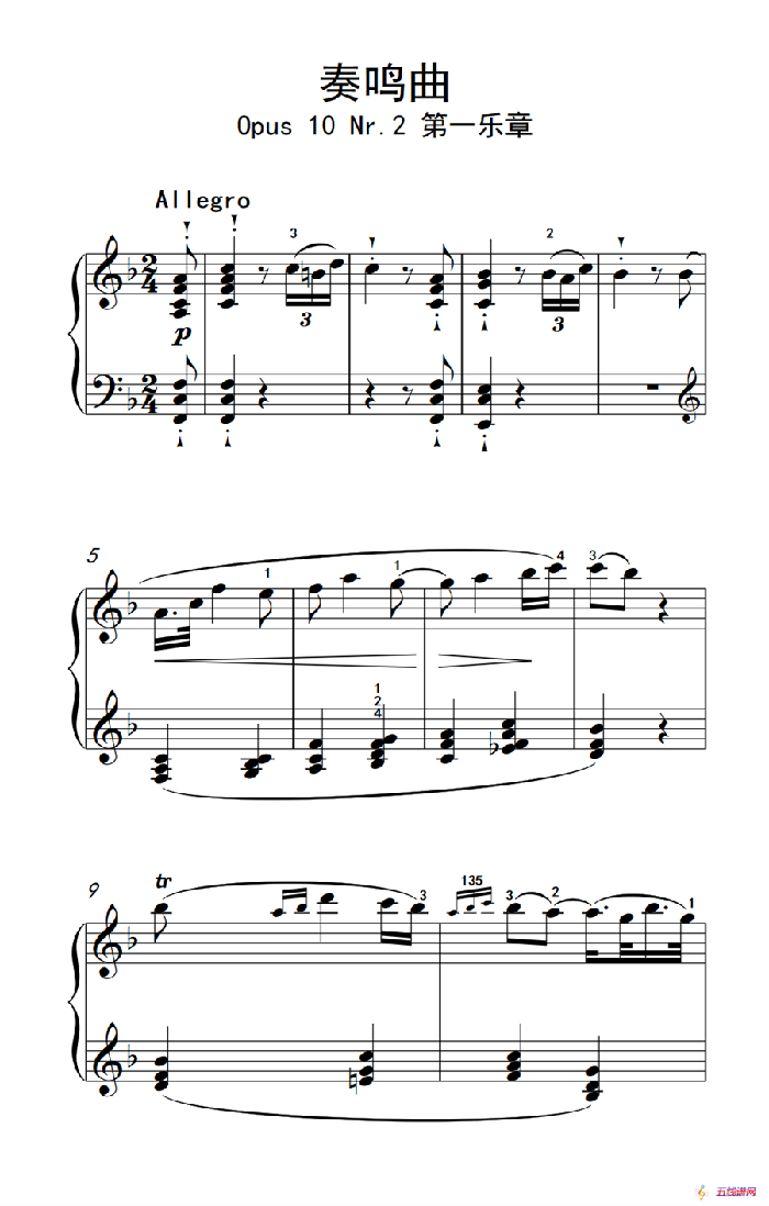 奏鸣曲 Opus 10 Nr.2 第一乐章（贝多芬奏鸣曲集 2）