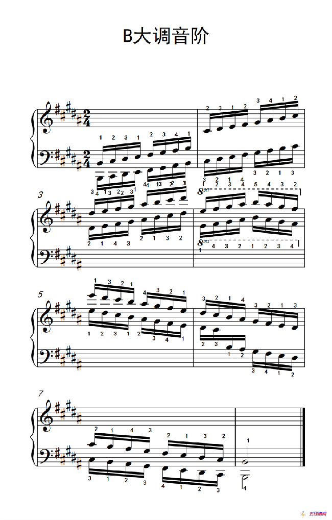 第八级11.B大调音阶（中央音乐学院 钢琴（业余）考级教程 7-9级）
