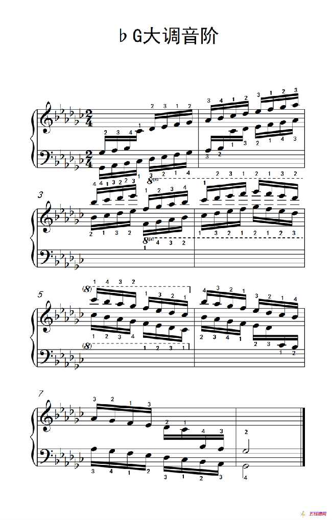 第八级23.♭G大调音阶（中央音乐学院 钢琴（业余）考级教程 7-9级）