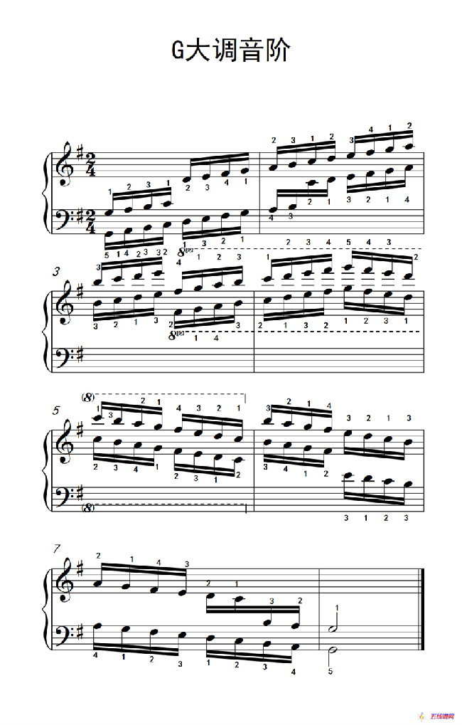 第八级3.G大调音阶（中央音乐学院 钢琴（业余）考级教程 7-9级）