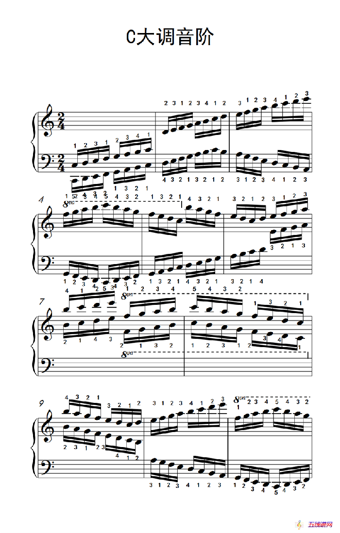 第九级1.C大调音阶（中央音乐学院 钢琴（业余）考级教程 7-9级）