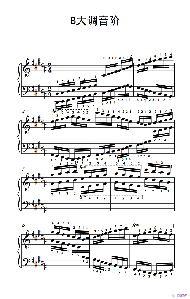 第九级19.B大调音阶（中央音乐学院 钢琴（业余）考级教程 7-9级）