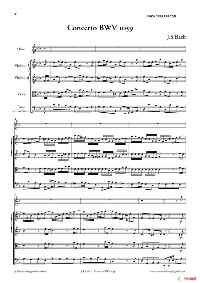 Concerto BWV 1059（双簧管与弦乐D小调协奏曲）