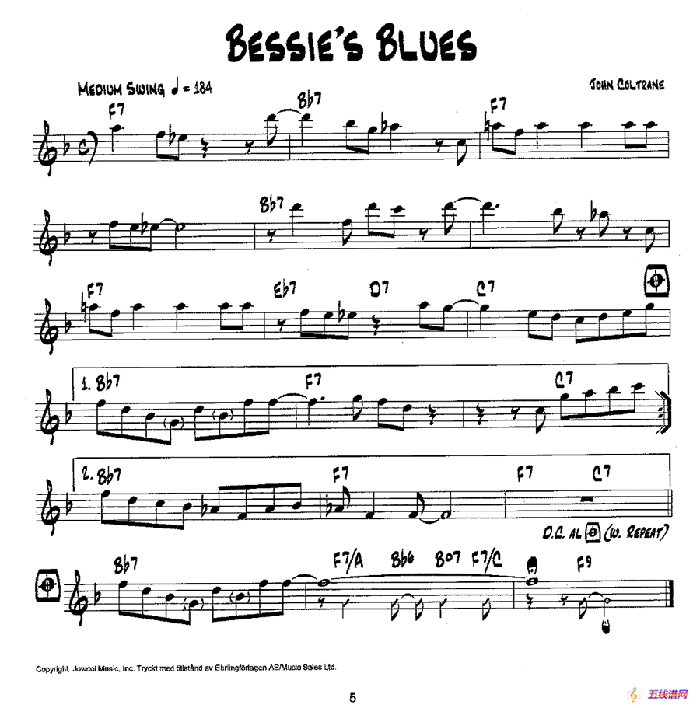 降B爵士乐谱：BESSIE'S BLUES