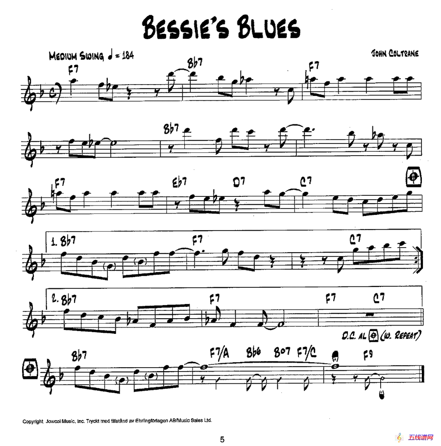 降B爵士乐谱：BESSIE'S BLUES