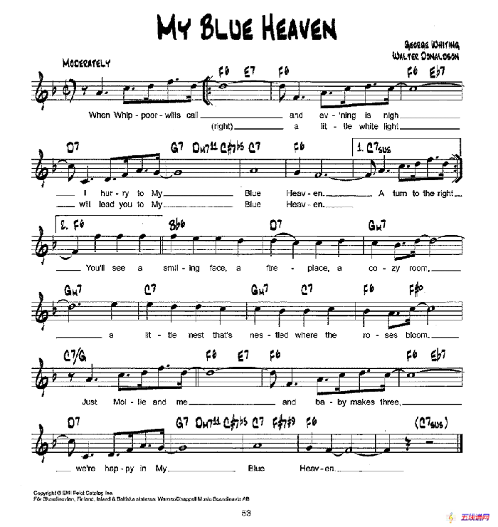 降B爵士乐谱：MY BLUE HEAVEN