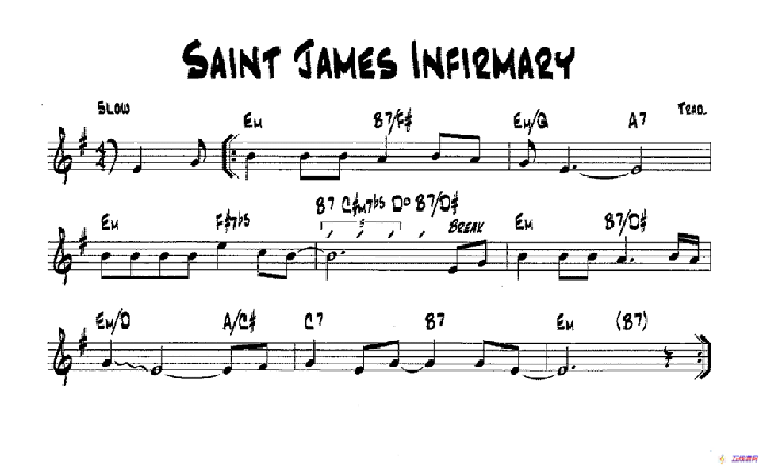 降B爵士乐谱：SAINT JAMES INFIRMARY