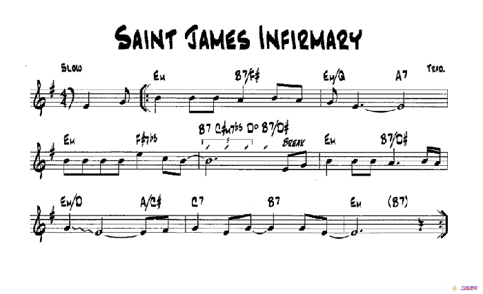 降B爵士樂譜：SAINT JAMES INFIRMARY