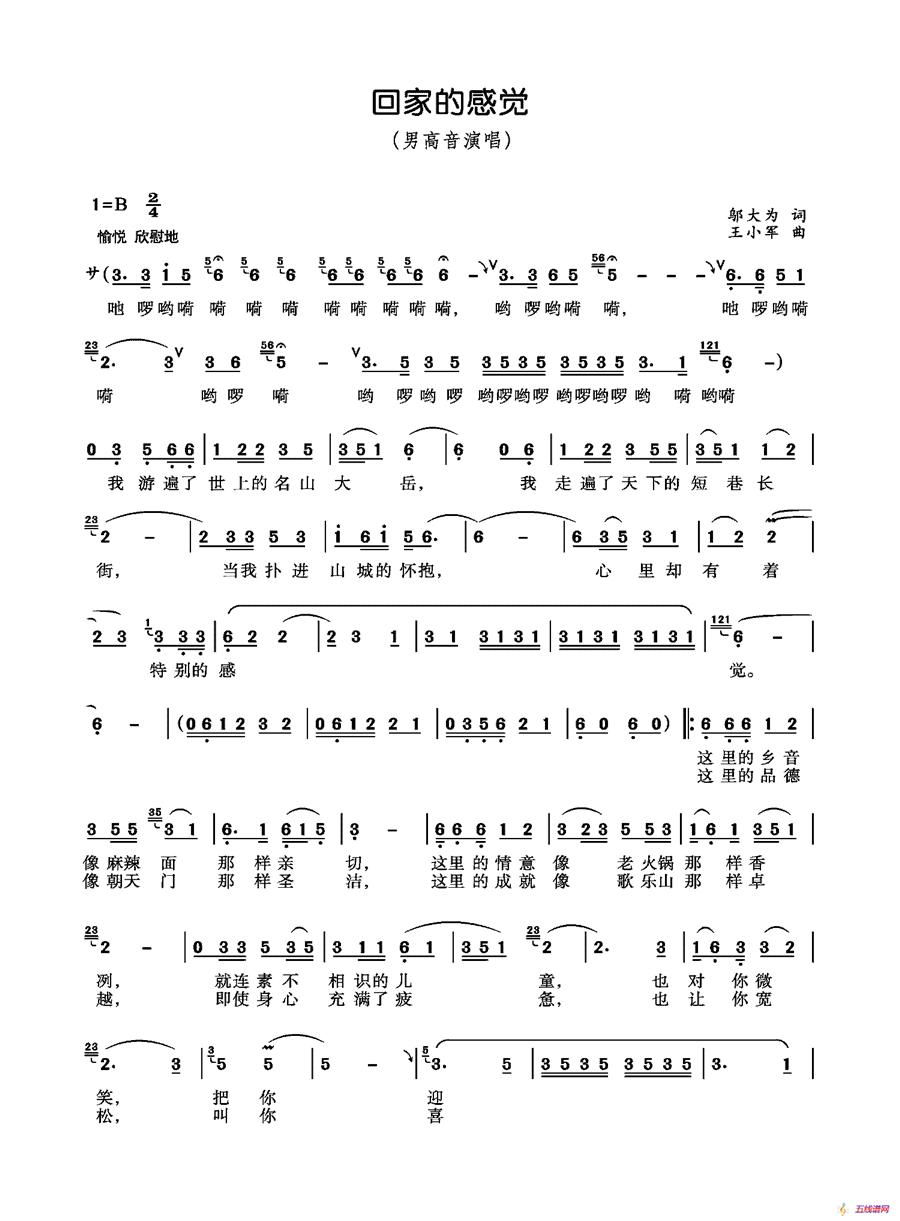 回家的感觉（邬大为词 王小军曲）