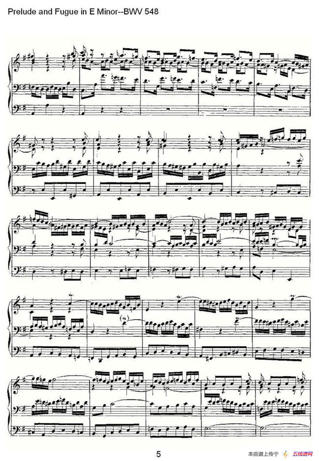 Prelude and Fugue in E Minor--BWV 548 （管风琴谱）