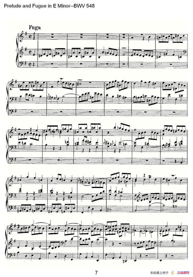 Prelude and Fugue in E Minor--BWV 548 （管风琴谱）