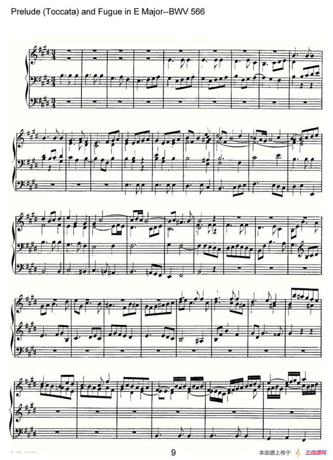 Prelude (Toccata) and Fugue in E Major--BWV 566（管风琴谱）