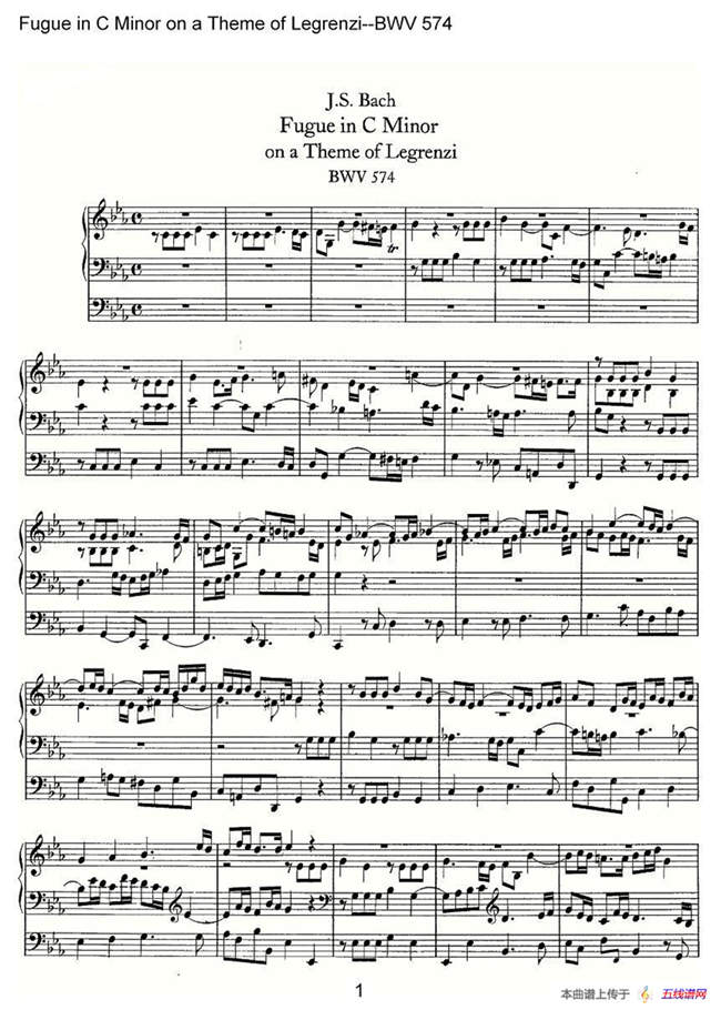 Fugue in C Minor on a Theme of Legrenzi--BWV 574（管风琴谱）