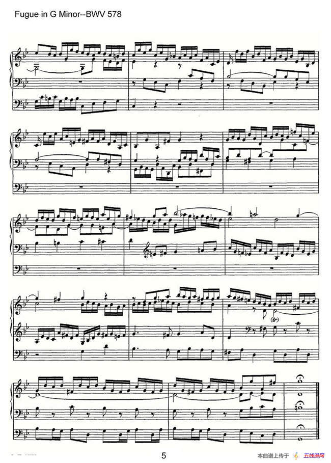 Fugue in G Minor--BWV 578（管风琴谱）
