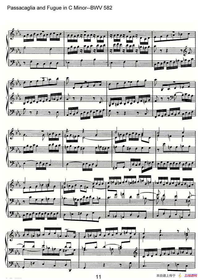 Passacaglia and Fugue in C Minor--BWV 582（管风琴谱）