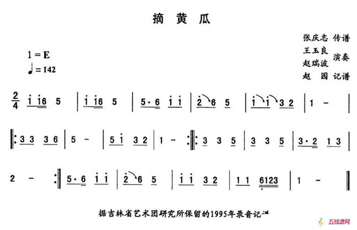 摘黄瓜—东北秧歌曲牌（二人转伴奏谱）