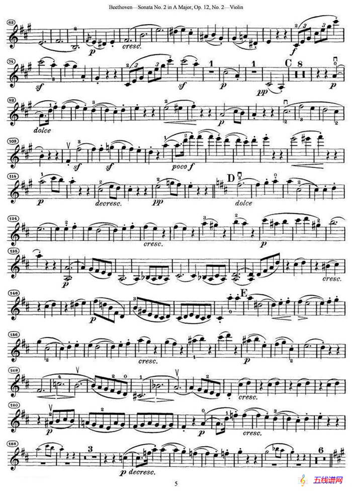 贝多芬第二号小提琴奏鸣曲A大调op.12