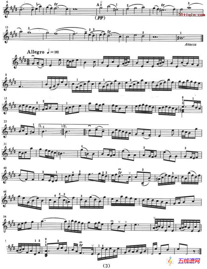 亨德尔第六奏鸣曲E大调（小提琴谱）