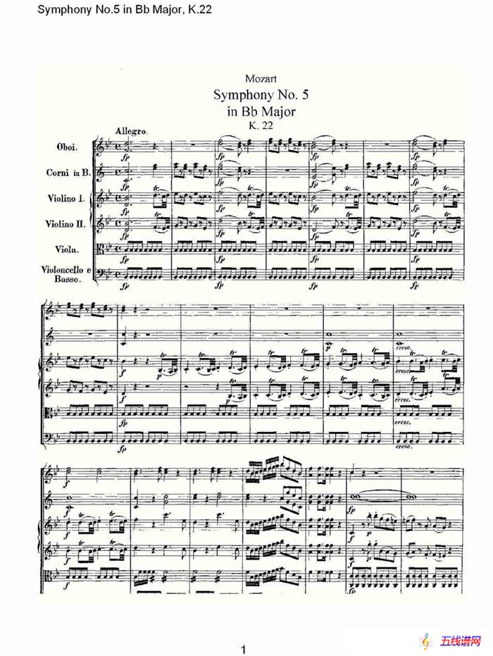 Symphony No.5 in Bb Major, K.22（Bb大调第五交响曲K.22）