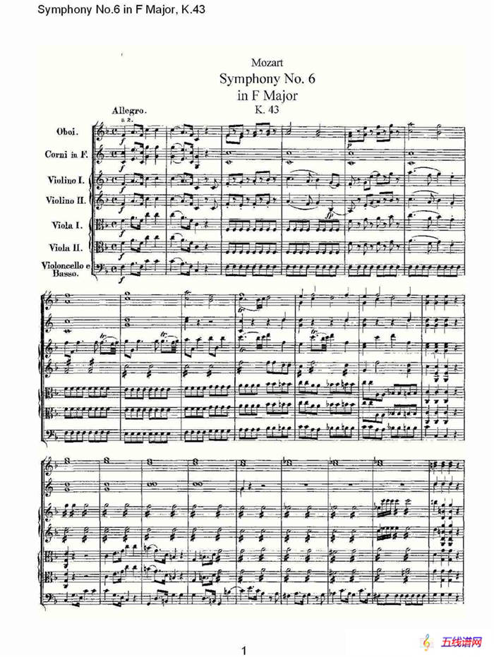 Symphony No.6 in F Major, K.43（F大调第六交响曲K.43）