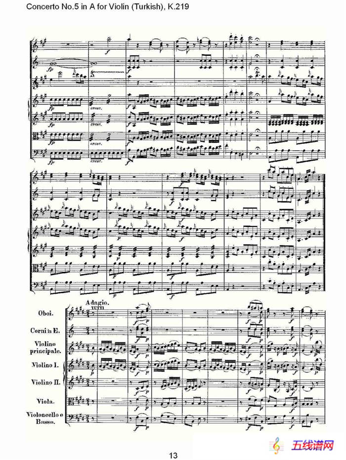 A调小提琴第五协奏曲，（土耳其) K.21）