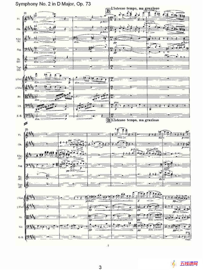 D大调第二交响曲, Op.73第二乐章