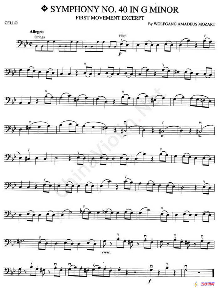 SYMPHONY No.40 IN G MINOR（大提琴谱）