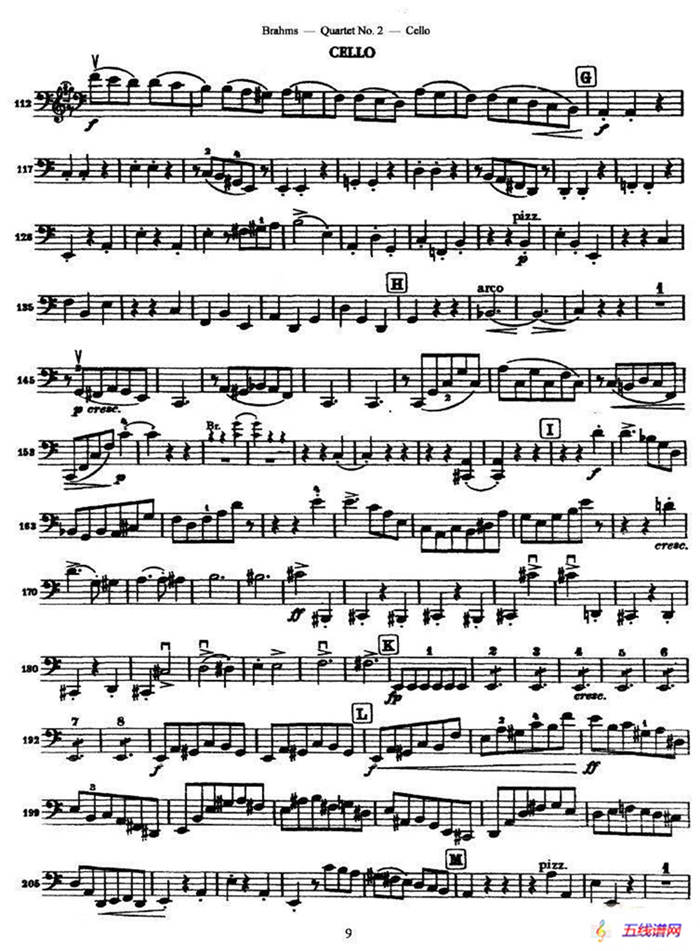 勃拉姆斯《Quartet No.2》Op.51（大提琴谱）