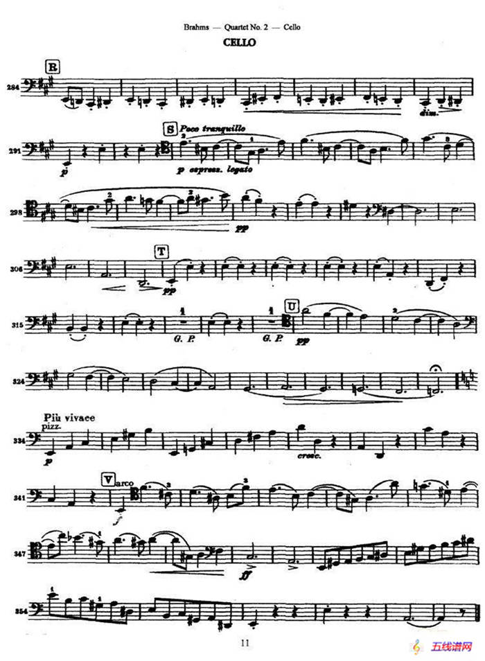 勃拉姆斯《Quartet No.2》Op.51（大提琴谱）