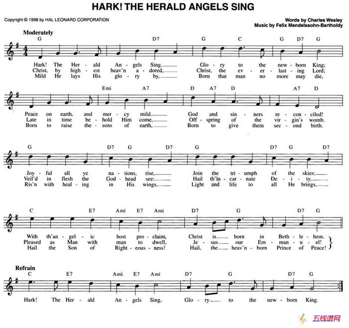 HARK！THE HERALD ANGELS SING（五线谱）