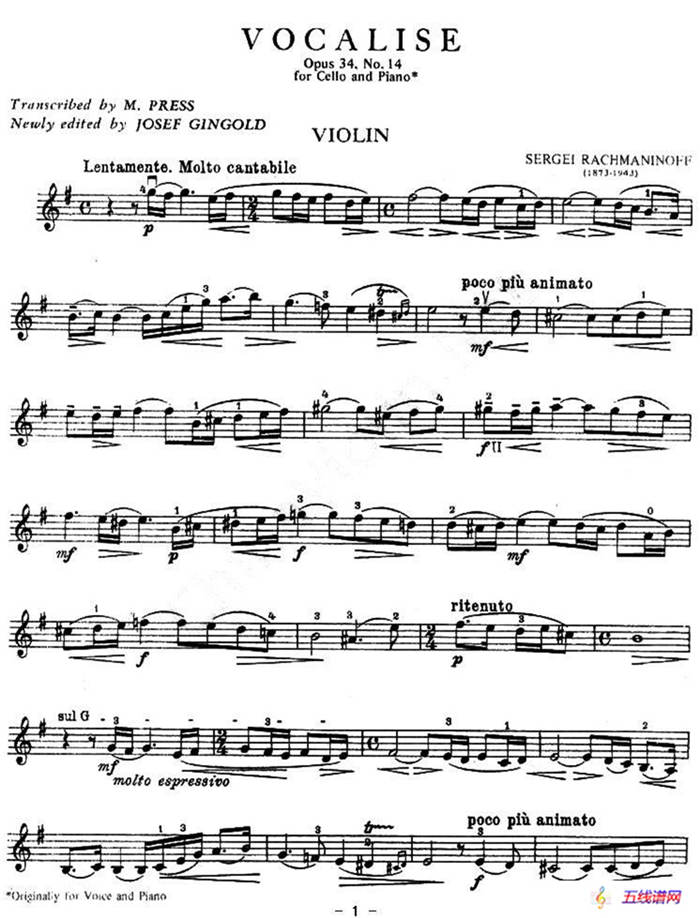 VOCALISE Op.34 No.14（版本一）