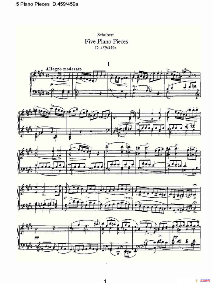 5 Piano Pieces D.459/459a（钢琴五联奏D.459/459a）