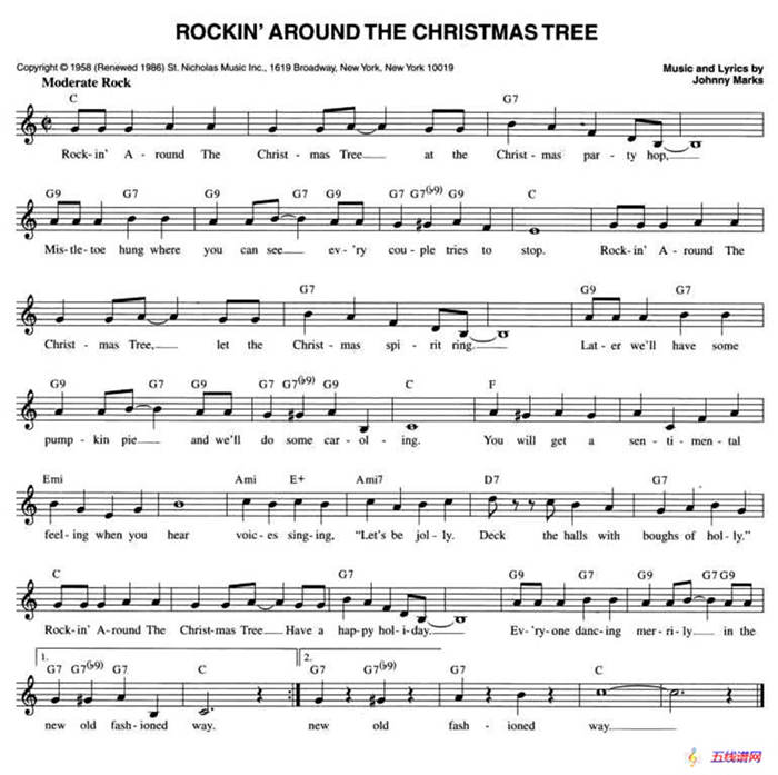 ROCKIN' AROUND THE CHRISTMAS TREE（五线谱）