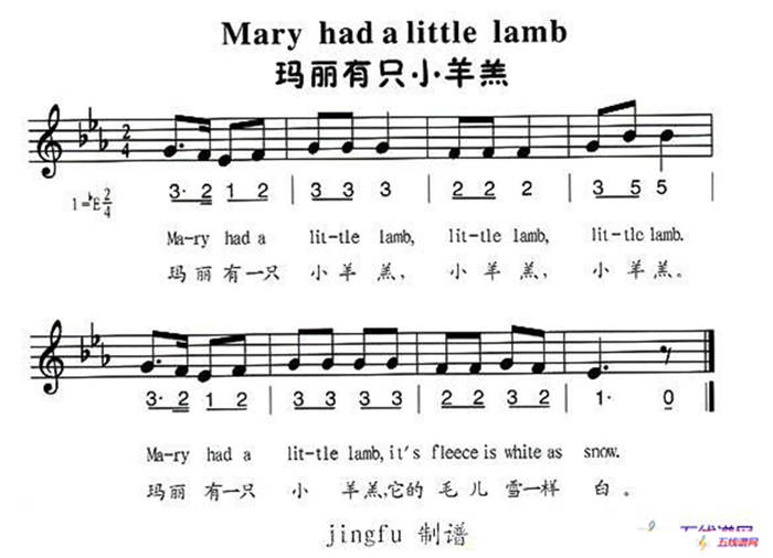 玛丽有只小羊羔（中英文对照、简线谱混排版 [美]）