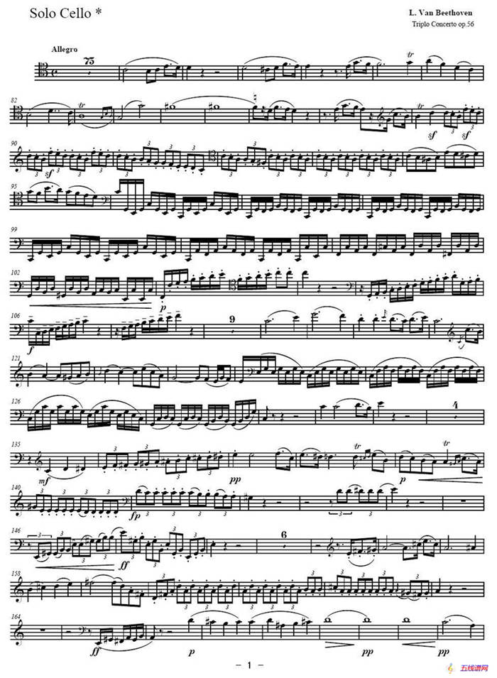 贝多芬  C大调三重协奏曲 第一乐章 作品56（大提琴分谱）