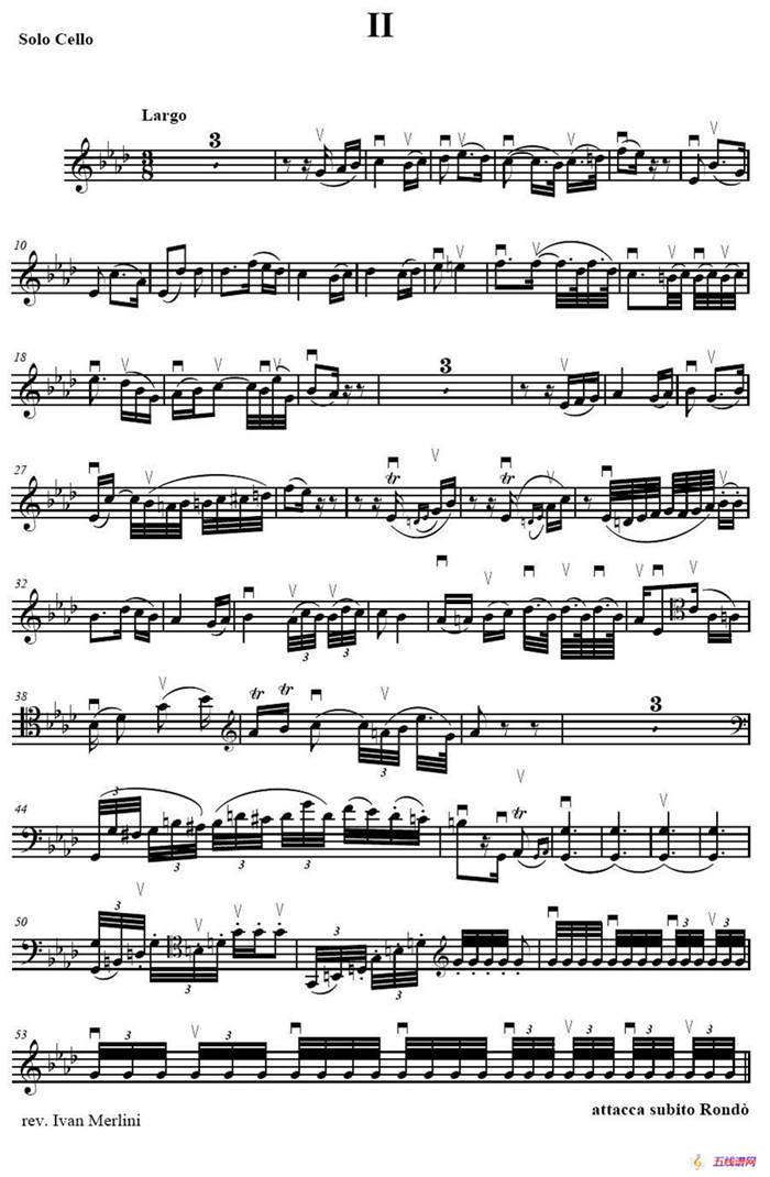 贝多芬  C大调三重协奏曲 第二乐章 作品56（大提琴分谱）
