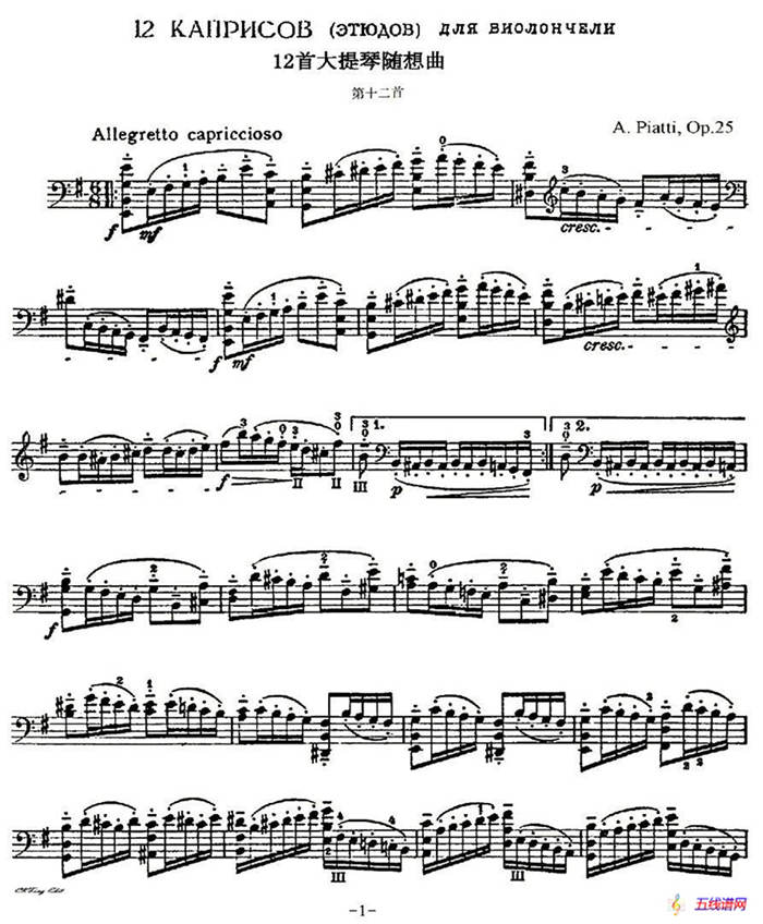 A. Piatti 12 Caprice Op.25（皮阿蒂 12首大提琴随想曲) 第十二）