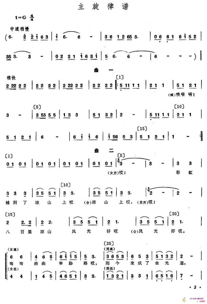 火车飞来大凉山（三人舞主旋律谱）