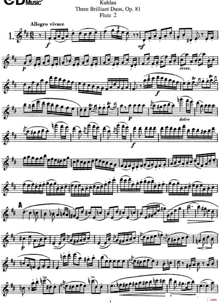 库劳长笛二重奏练习三段OP.81——Flute 2（NO.1）