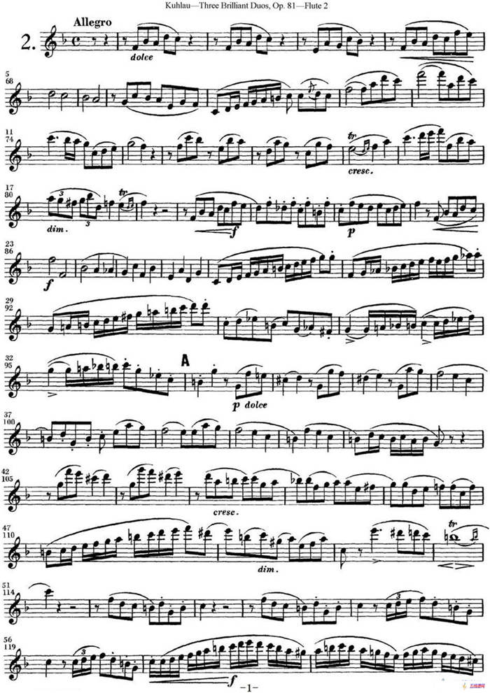 库劳长笛二重奏练习三段OP.81——Flute 2（NO.2）