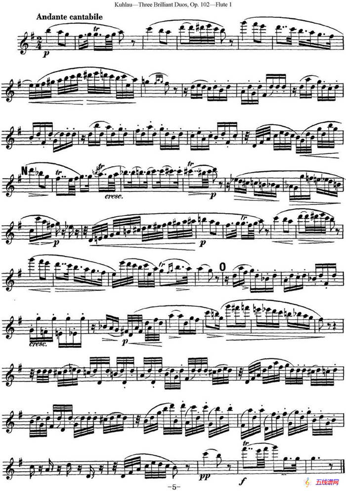 库劳长笛二重奏练习三段OP.102——Flute 1（NO.1）