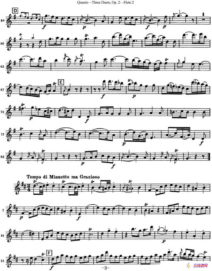 匡茨G大调长笛二重奏Op.2——Flute 2（No.3）