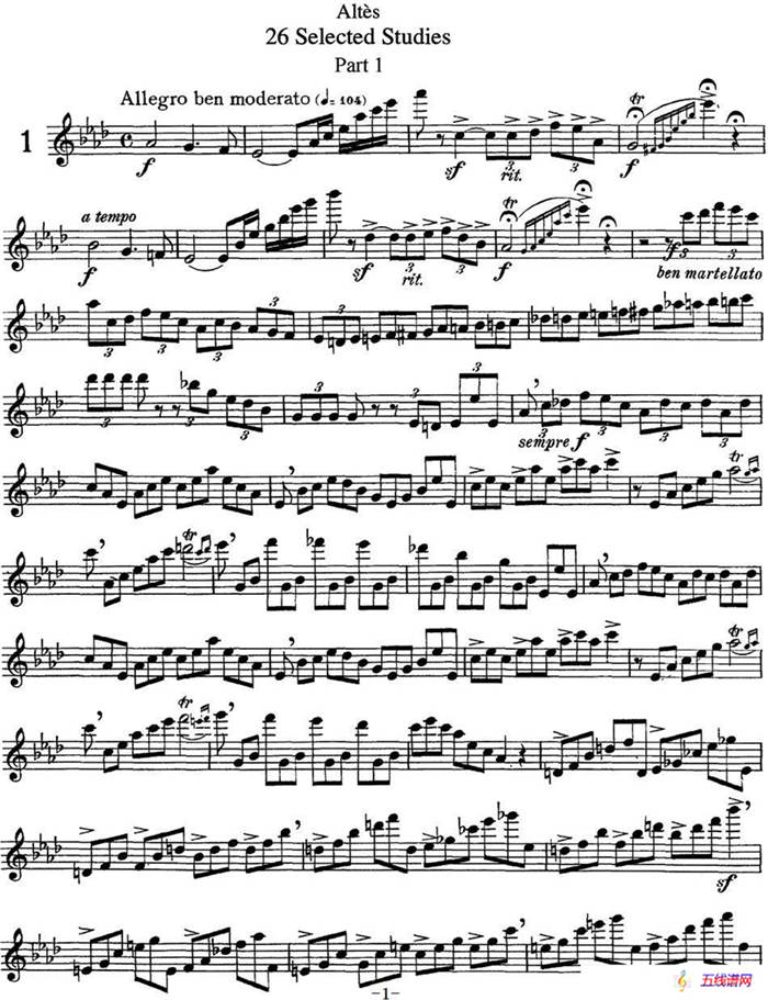 阿尔泰斯26首精选长笛练习曲（NO.1）
