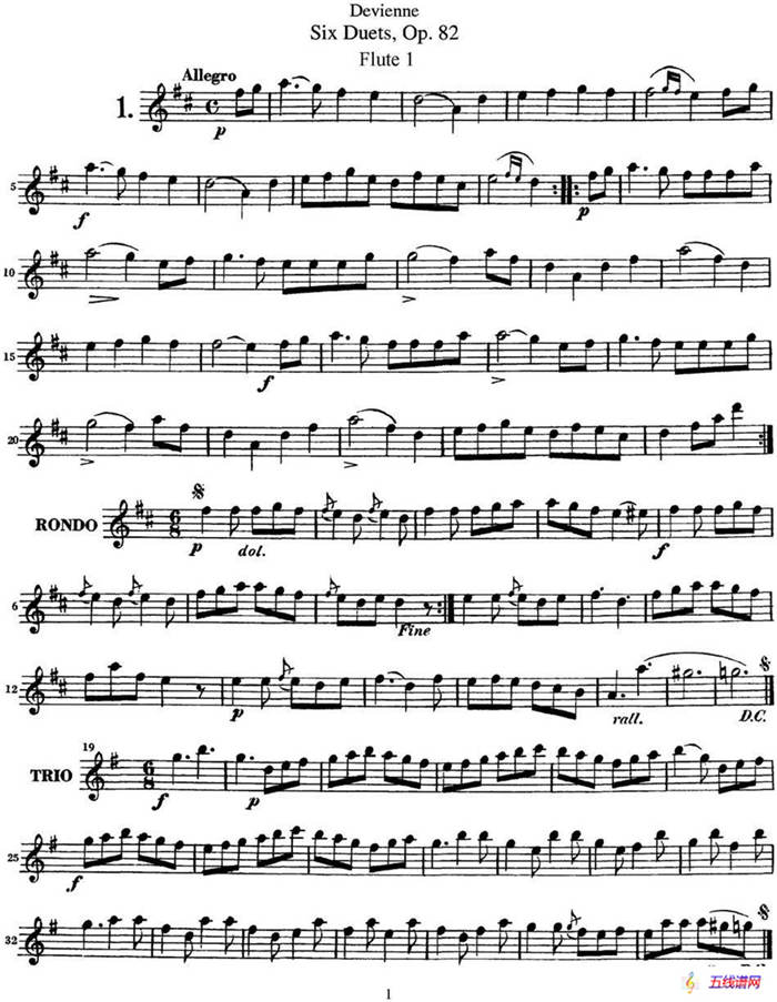 德维埃纳六个长笛二重奏小段Op.82——Flute 1（NO.1）