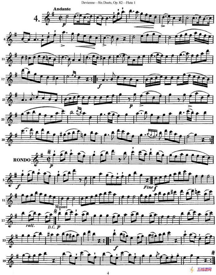 德维埃纳六个长笛二重奏小段Op.82——Flute 1（NO.4）